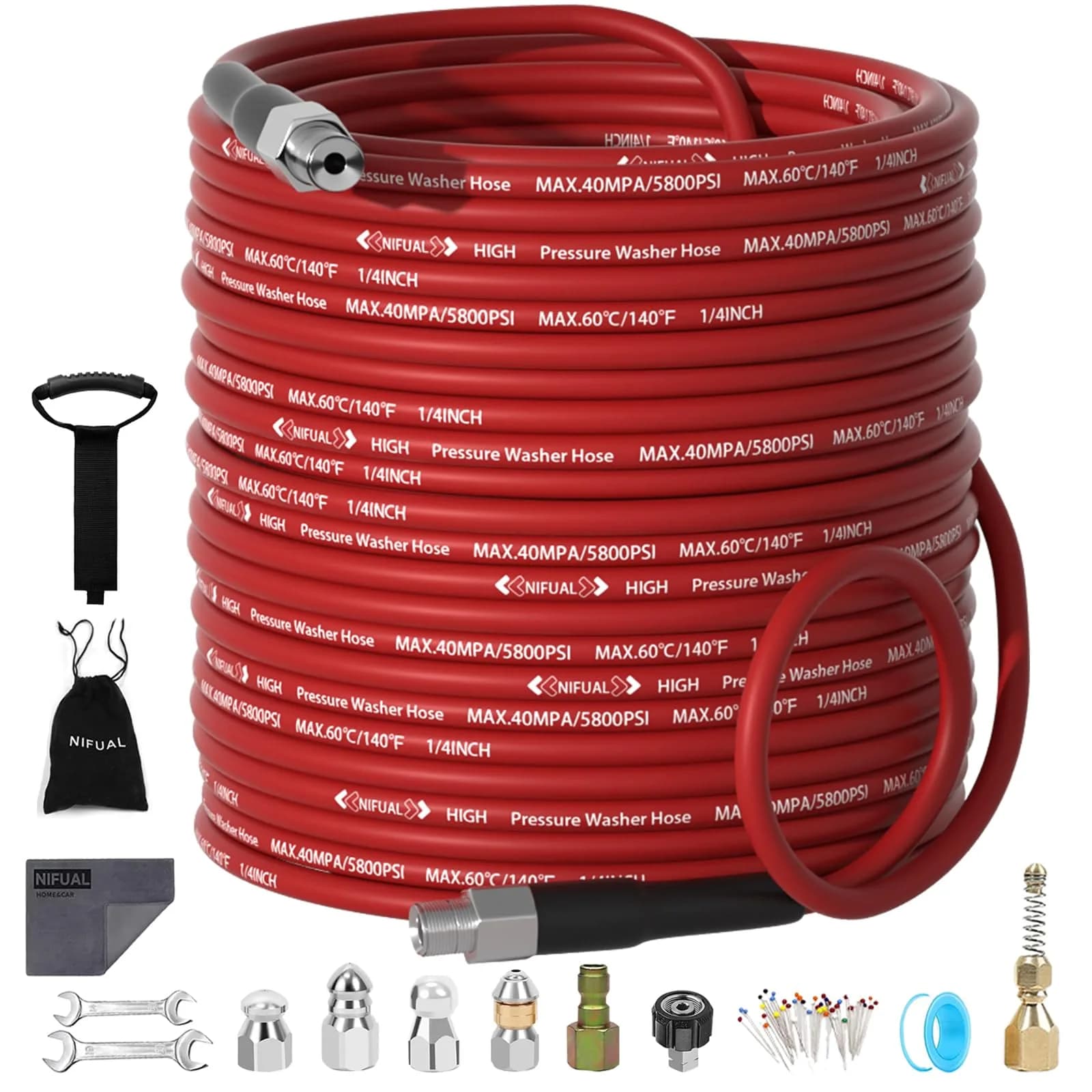YETIANICAL Sewer Jetter Kit for Pressure Washer, 150ft (45.7m) 5800 PSI Drain Cleaner | Rotating & Button Hose Sewer Jetting Nozzle - main product image
