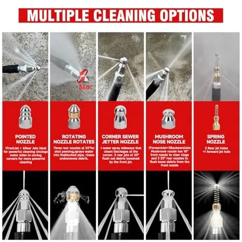 YETIANICAL Sewer Jetter Kit for Pressure Washer, 150ft (45.7m) 5800 PSI Drain Cleaner | Rotating & Button Hose Sewer Jetting Nozzle thumbnail 4