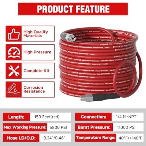 YETIANICAL Sewer Jetter Kit for Pressure Washer, 150ft (45.7m) 5800 PSI Drain Cleaner | Rotating & Button Hose Sewer Jetting Nozzle thumbnail 5
