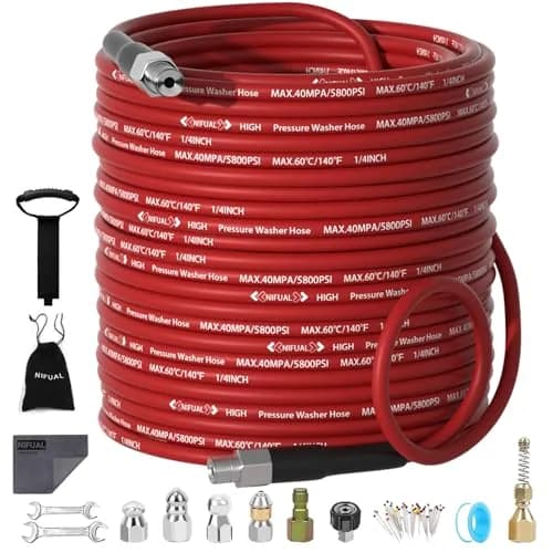 YETIANICAL Sewer Jetter Kit for Pressure Washer, 150ft (45.7m) 5800 PSI Drain Cleaner | Rotating & Button Hose Sewer Jetting Nozzle thumbnail 1