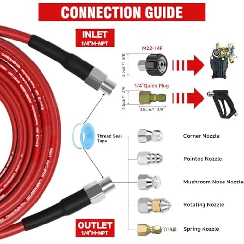 YETIANICAL Sewer Jetter Kit for Pressure Washer, 150ft (45.7m) 5800 PSI Drain Cleaner | Rotating & Button Hose Sewer Jetting Nozzle thumbnail 2