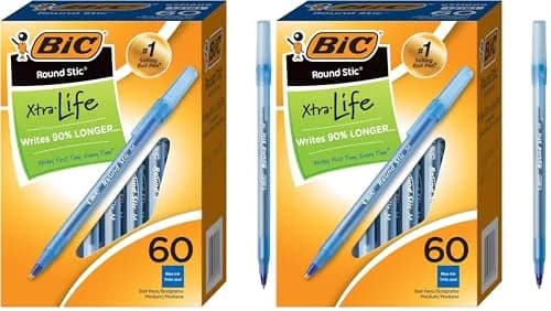 BIC Round Stic Xtra Life Ballpoint Pens Blue 120 Count (Pack of 2) | Smooth Ink Flow for Daily Writing thumbnail 1