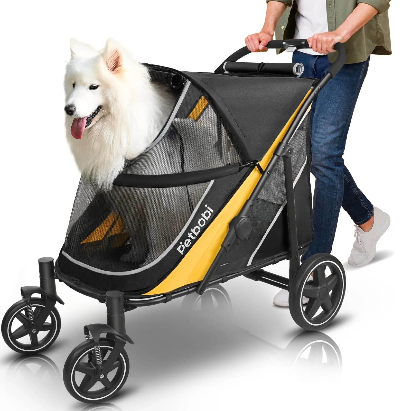 Petbobi Dog Stroller for Large Medium Dogs up to 80 lbs | Dual Entry, All Terrain, One-Hand Fold