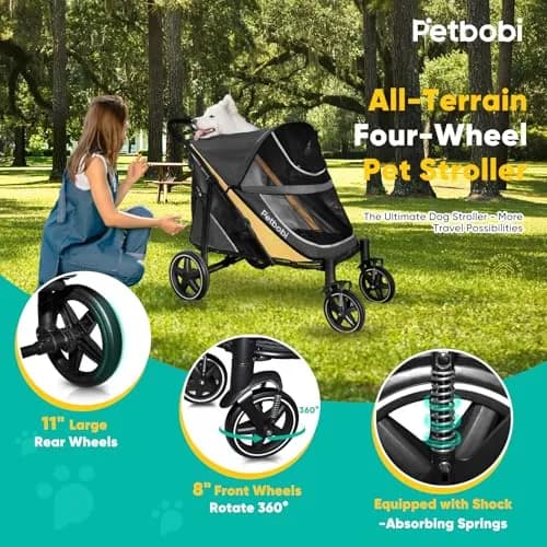 Petbobi Dog Stroller for Large Medium Dogs up to 80 lbs | Dual Entry, All Terrain, One-Hand Fold thumbnail 4