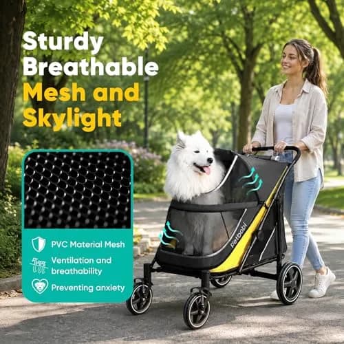 Petbobi Dog Stroller for Large Medium Dogs up to 80 lbs | Dual Entry, All Terrain, One-Hand Fold thumbnail 7