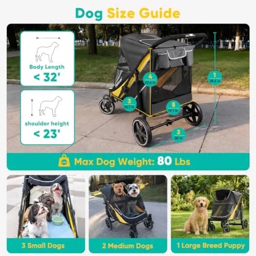 Petbobi Dog Stroller for Large Medium Dogs up to 80 lbs | Dual Entry, All Terrain, One-Hand Fold thumbnail 2