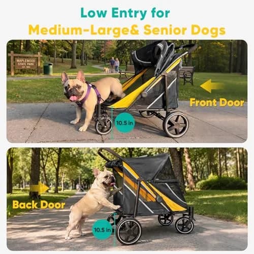Petbobi Dog Stroller for Large Medium Dogs up to 80 lbs | Dual Entry, All Terrain, One-Hand Fold thumbnail 3
