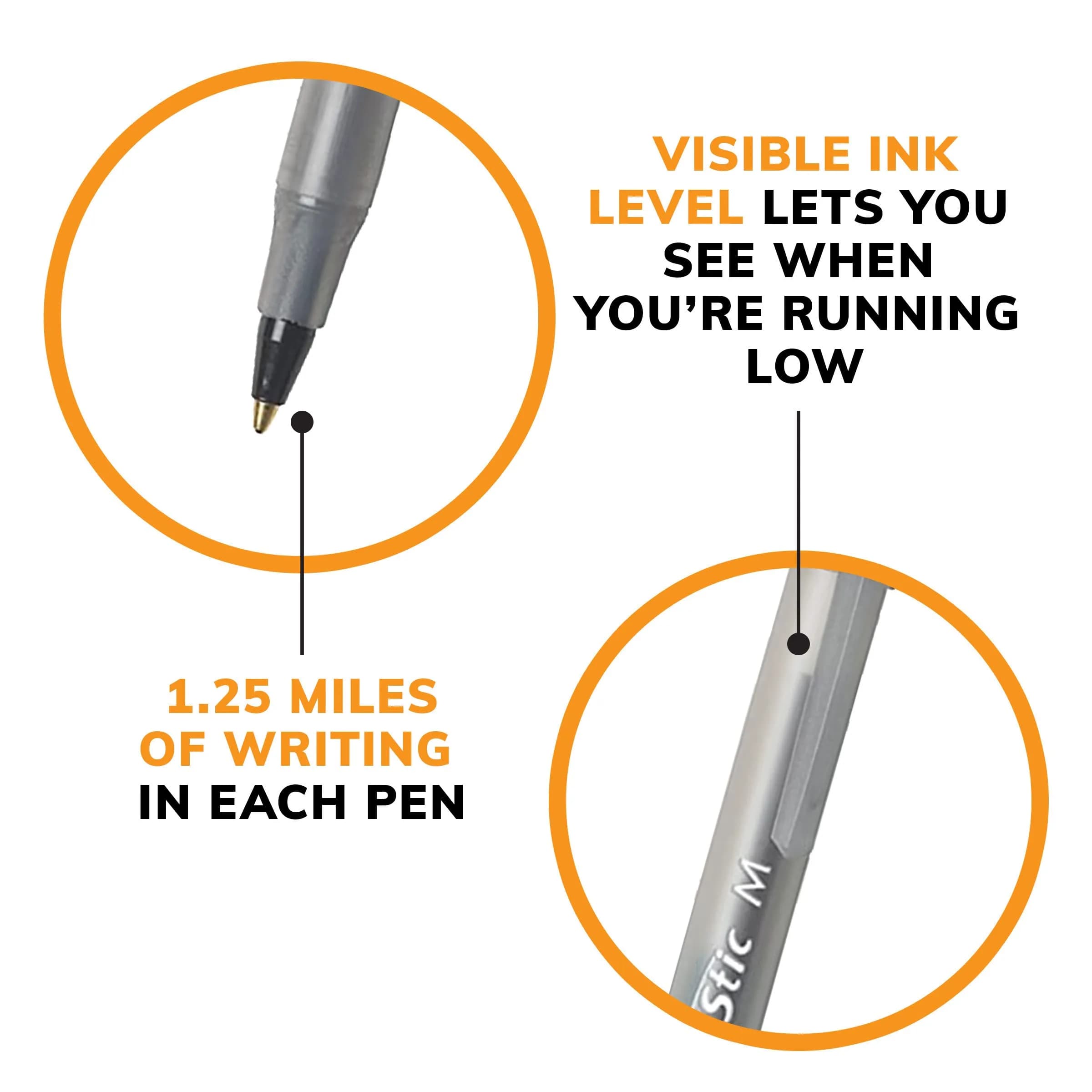 BIC Round Stic Xtra Life Ballpoint Pens, Medium Point (1.0mm), Black, 120 Count (2 x 60-Count Packs) | Smooth Ink Flow for Writing Comfort - view 6