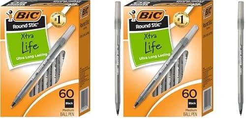 BIC Round Stic Xtra Life Ballpoint Pens, Medium Point (1.0mm), Black, 120 Count (2 x 60-Count Packs) | Smooth Ink Flow for Writing Comfort thumbnail 1