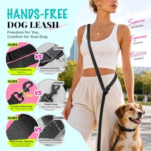 Heelay Hands Free Dog Leash 2.5m (8.2ft) Black | Adjustable Crossbody Rope for Medium-Large Dogs thumbnail 5