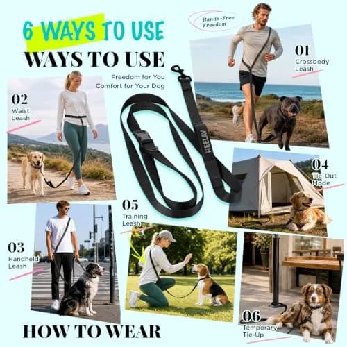Heelay Hands Free Dog Leash 2.5m (8.2ft) Black | Adjustable Crossbody Rope for Medium-Large Dogs thumbnail 6