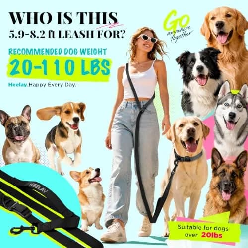 Heelay Hands Free Dog Leash 2.5m (8.2ft) Black | Adjustable Crossbody Rope for Medium-Large Dogs thumbnail 2