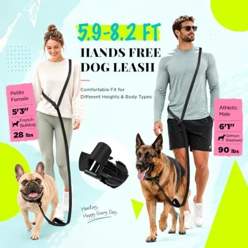 Heelay Hands Free Dog Leash 2.5m (8.2ft) Black | Adjustable Crossbody Rope for Medium-Large Dogs thumbnail 3