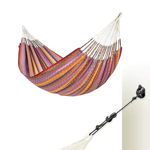 LA SIESTA Flora Classic Cotton Hammock & Wall Mount Kit XL (King) | Indoor & Outdoor Relaxation thumbnail 1