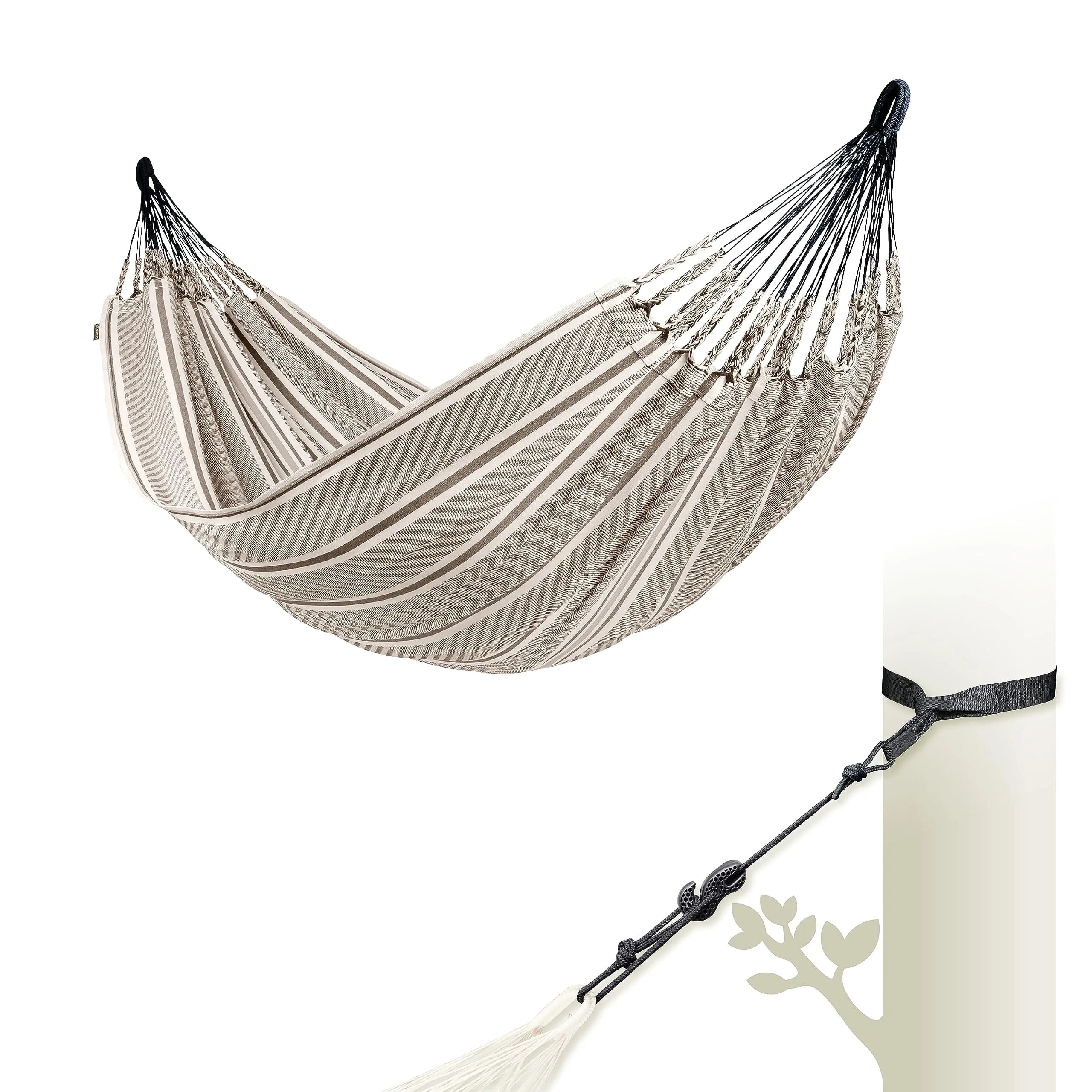 LA SIESTA Flora Classic Cotton Hammock & TreeMount | Large Double Indoor Outdoor
