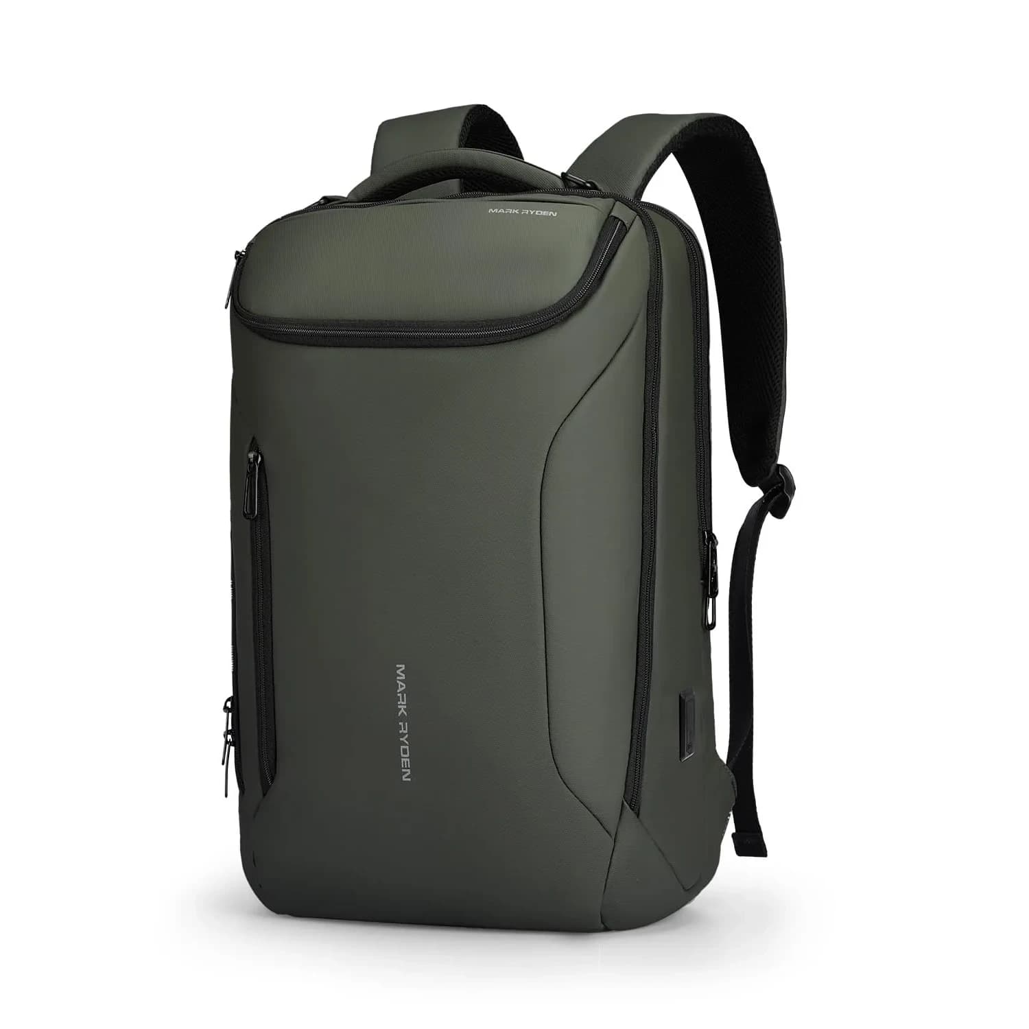 MARK RYDEN Business Backpack for Men, Waterproof 17.3 Inch Laptop Backpack with USB Charging Port & Sport Car Shape Design | 32L (1.2kg) — Green-3 Pockets / YKK-3 Pockets