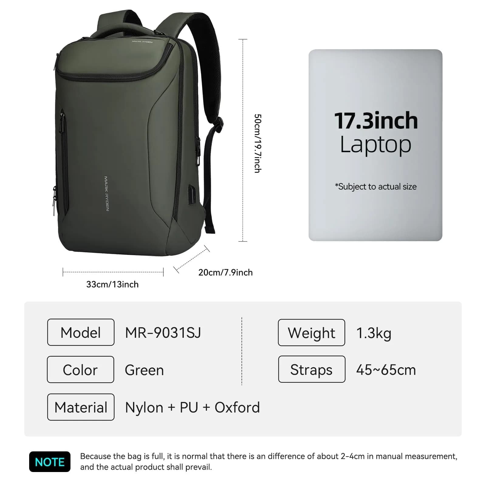 MARK RYDEN Business Backpack for Men, Waterproof 17.3 Inch Laptop Backpack with USB Charging Port & Sport Car Shape Design | High Capacity Travel Bag - view 6
