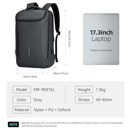 MARK RYDEN Business Backpack for Men, Waterproof 17.3 Inch Laptop Backpack with USB Charging Port & Sport Car Shape Design | 32L (1.2kg) thumbnail 6