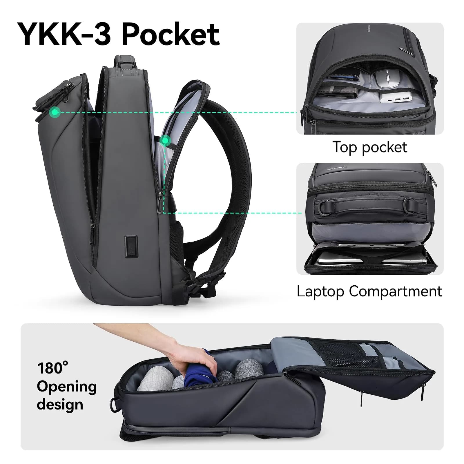 MARK RYDEN Business Backpack for Men, Waterproof 17.3 Inch Laptop Backpack with USB Charging Port & Sport Car Shape Design | 32L (1.2kg) - view 2