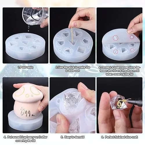 Juome Dice Resin Molds Silicone, DND Dice Silicone Molds for Epoxy Resin, 4 inch | DIY Dice Making for Tabletop Games thumbnail 5