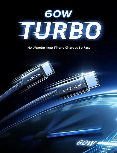 LISEN USB C Cable, 5-Pack [3.3FT] USBC to USBC | 60W Fast Charging, Recyclable Cotton Braided thumbnail 2