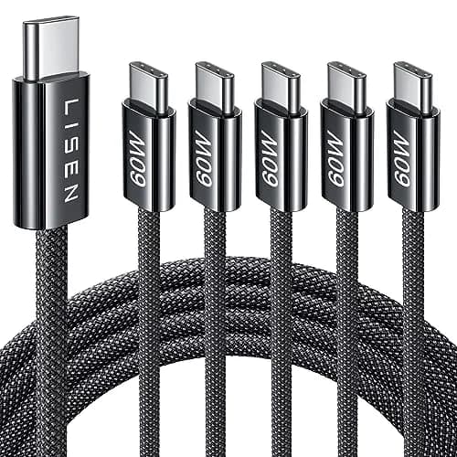 LISEN USB C Cable 5-Pack [6.6FT] | Fast 60W Charging & Recyclable Cotton Braided Cord thumbnail 1
