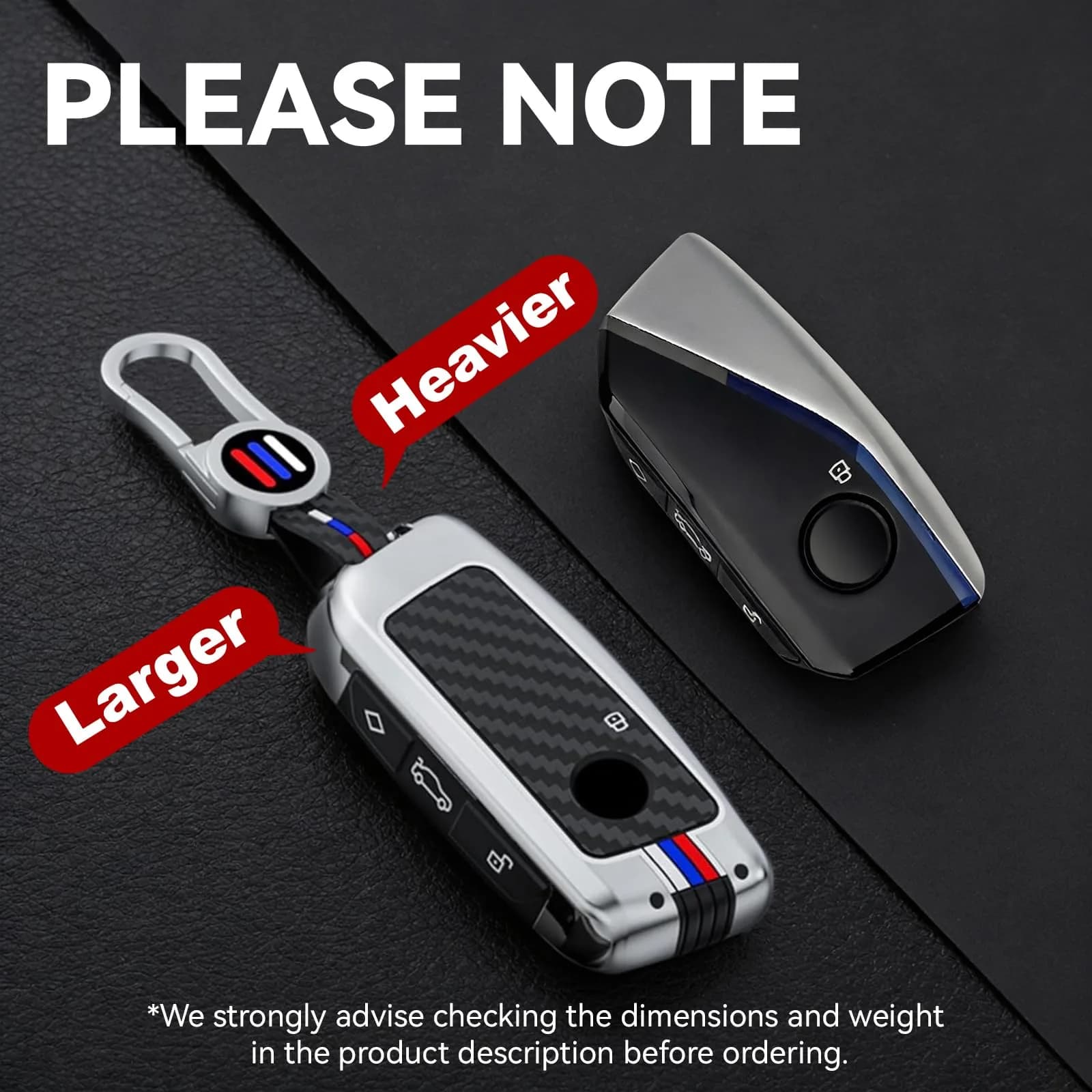 OLLEN Bright Silver Carbon Fiber Pattern Metal Key Fob Cover for BMW 2023-2026 Models, 15.0 cm (5.9 inches) thumbnail 4