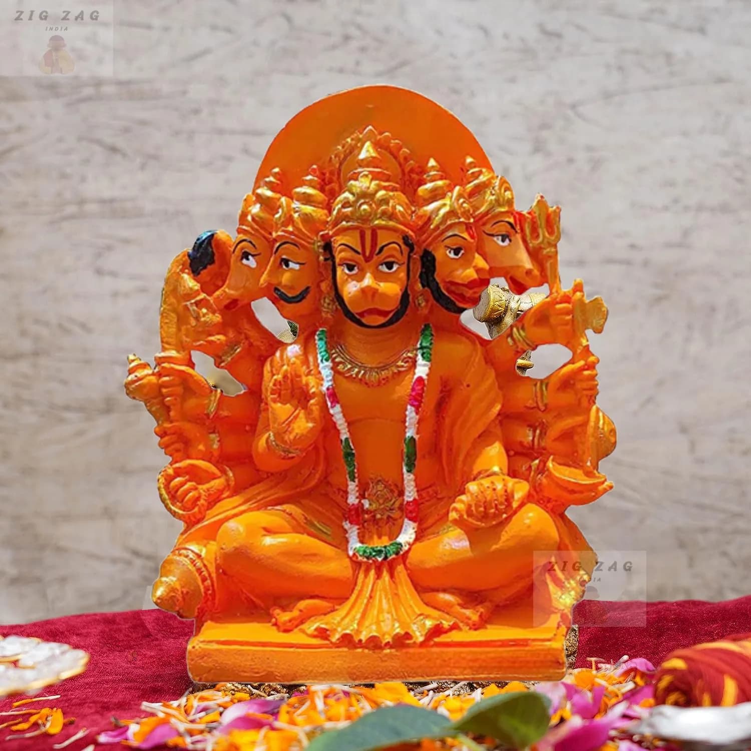 zig zag Lord Panchmukhi Hanuman ji Murti/Statue Orange Sankat Mochan Polyresin Idol 6 Inches | Divine Blessings & Home Decor - main product image