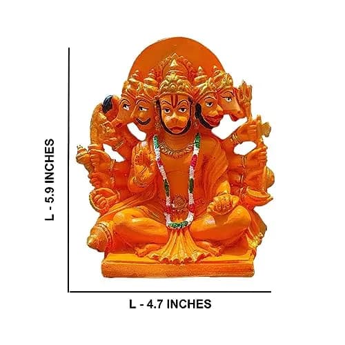 zig zag Lord Panchmukhi Hanuman ji Murti/Statue Orange Sankat Mochan Polyresin Idol 6 Inches | Divine Blessings & Home Decor thumbnail 2