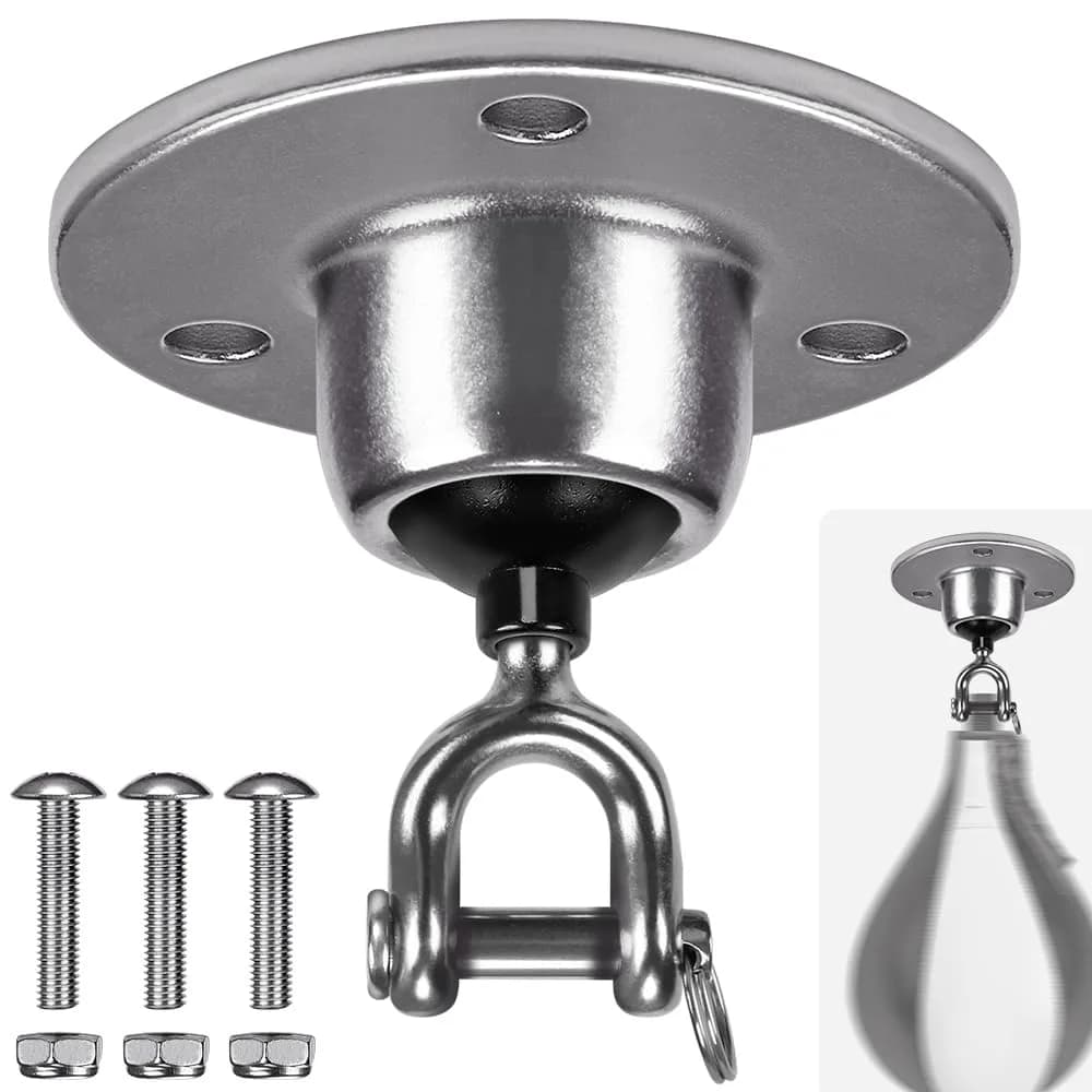 BeneLabel Stainless Steel Speed Bag Swivel Mount with 360° Rotation Hook | Heavy Duty Boxing Swivel for Punching Bag Platform — Round Base