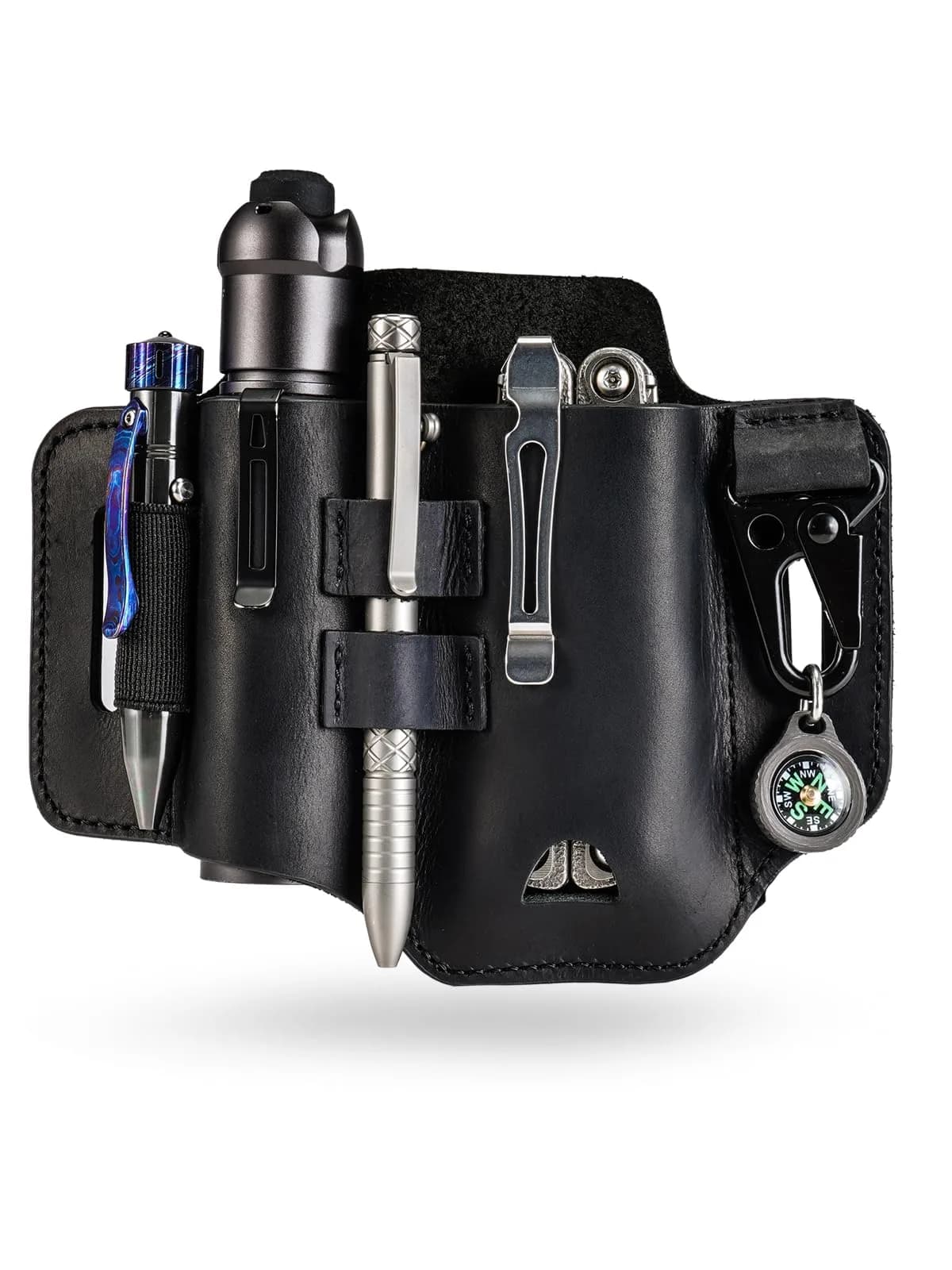 sayram ST2 Leather Multitool Sheath with Keychain Clip | Dark Black