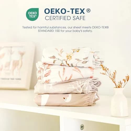 GRSSDER Stretchy Ultra Soft Fitted Bassinet Sheet Set 2 Pack, Universal Fit for Bassinets Baby Cradle Moses Basket Oval Rectangle Mattress Safe and Snug, 32" x 16" x 5" (2-Pack, Blush Pink Floral & Animals) thumbnail 8