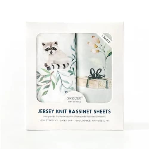 GRSSDER Ultra Soft Bassinet Sheet 2 Pack | Jersey Knit Fitted Sheet for Oval, Hourglass, Rectangular Mattresses (32" x 16" x 5") thumbnail 2