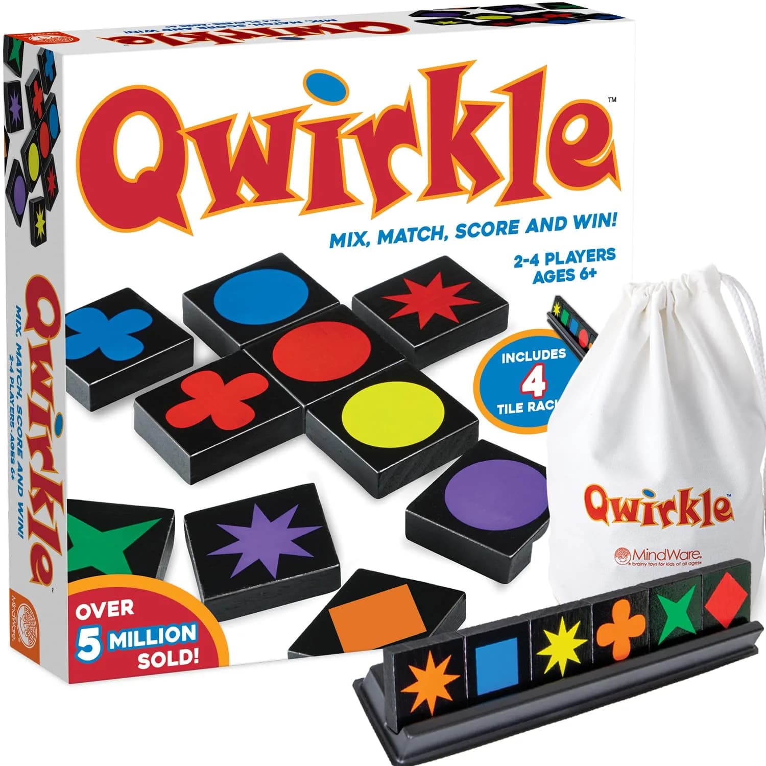 MindWare Qwirkle with Trays Strategy Board Game, 108 Wooden Tiles | Family Strategy Fun for Ages 6+