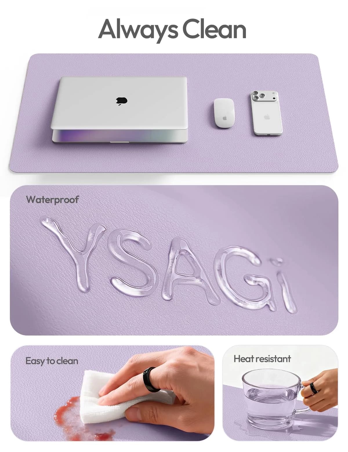 YSAGi PU Leather Desk Protector Mat (35.4" x 17") | Protects Desk, Doubles as Large Mouse Pad - view 8