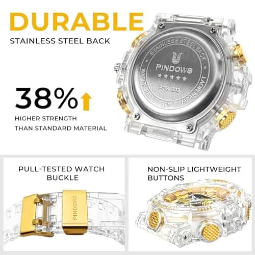 PINDOWS PDS-603 Men's Analog-Digital Watch 53mm (1.89in) | Full-Case LED Backlight Tactical Sports Watch thumbnail 7