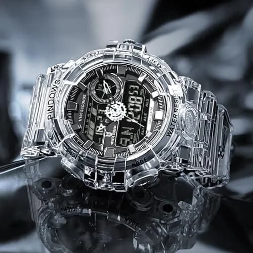PINDOWS PDS-603 Men's Analog-Digital Watch 53mm (1.89in) | Full-Case LED Backlight Tactical Sports Watch thumbnail 3