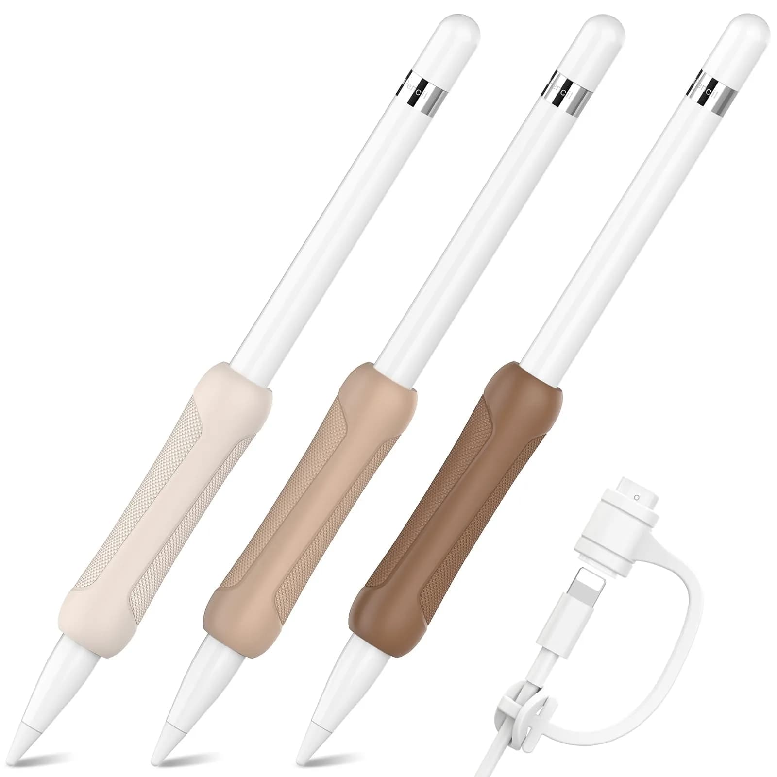 NIUTRENDZ Silicone Grip for Apple Pencil 1st Gen | Ergonomic, Protective & Comfortable (Beige + Khaki + Brown) — Beige + Khaki + Brown