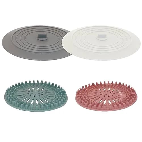 V-TOP Shower Drain Hair Catcher & Tub Stopper 4 Pack | Silicone Bathtub Drain Plug for Bathroom, Kitchen, Laundry thumbnail 1