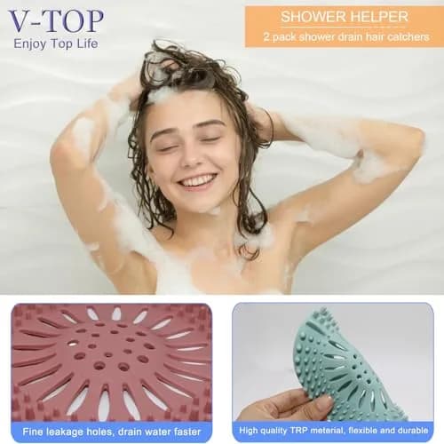 V-TOP Shower Drain Hair Catcher & Tub Stopper 4 Pack | Silicone Bathtub Drain Plug for Bathroom, Kitchen, Laundry thumbnail 4
