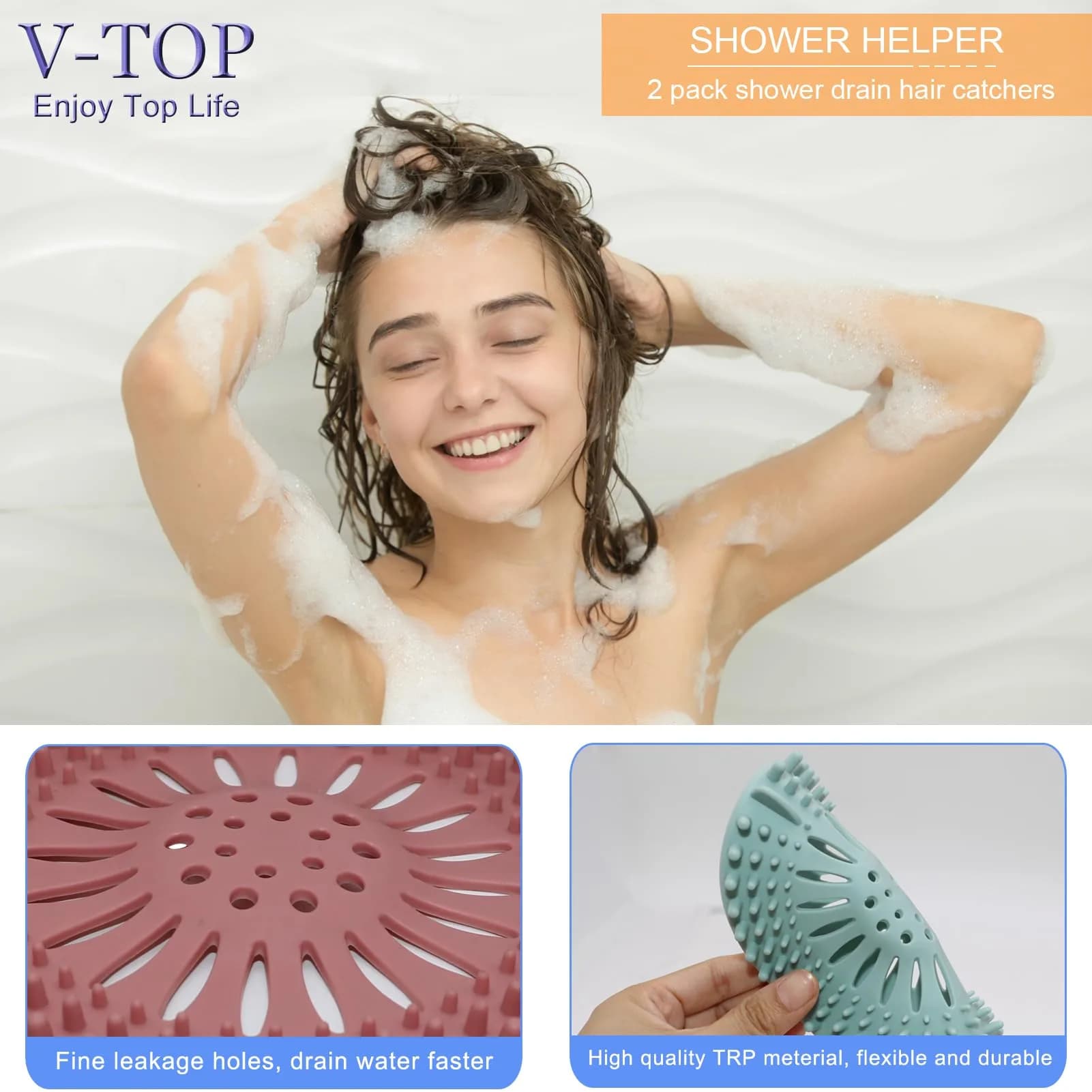 V-TOP Shower Drain Hair Catcher & Tub Stopper 4 Pack | Silicone Bathtub Drain Plug for Bathroom, Kitchen, Laundry - view 4