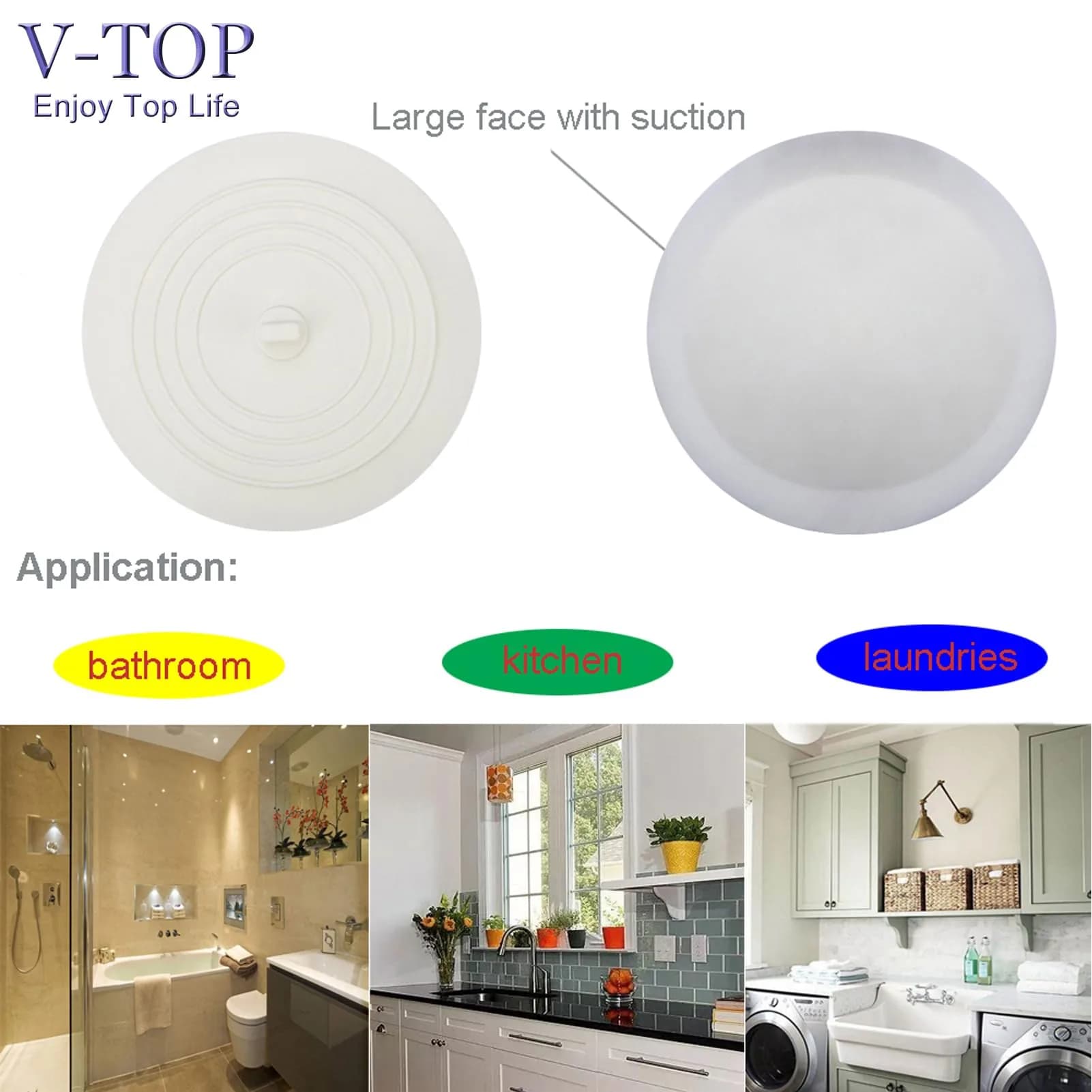 V-TOP Shower Drain Hair Catcher & Tub Stopper 4 Pack | Silicone Bathtub Drain Plug for Bathroom, Kitchen, Laundry - view 5