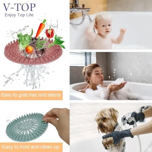 V-TOP Shower Drain Hair Catcher & Tub Stopper 4 Pack | Silicone Bathtub Drain Plug for Bathroom, Kitchen, Laundry thumbnail 6