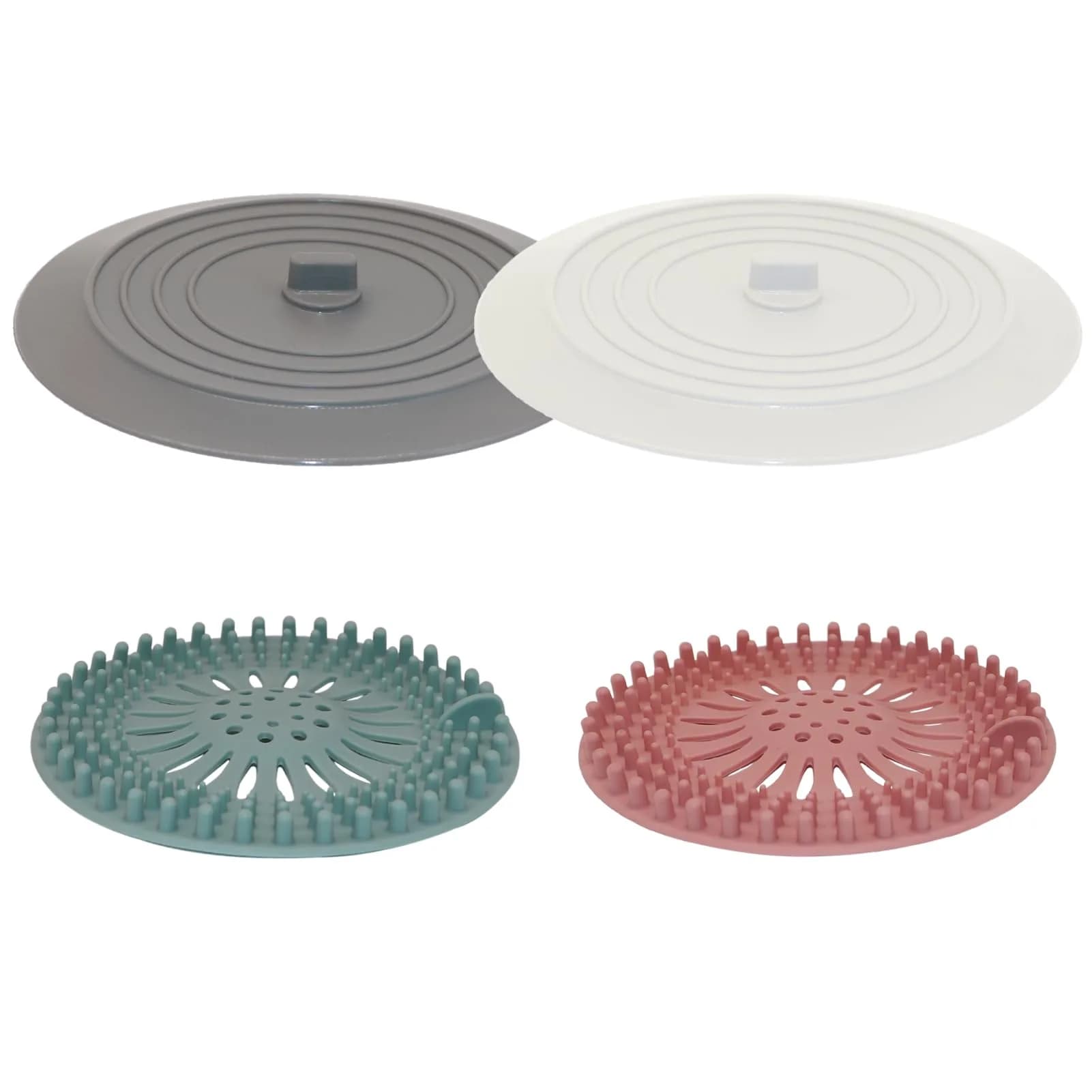 V-TOP Shower Drain Hair Catcher & Tub Stopper 4 Pack | Silicone Bathtub Drain Plug for Bathroom, Kitchen, Laundry - main product image