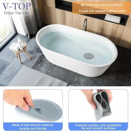 V-TOP Shower Drain Hair Catcher & Tub Stopper 4 Pack | Silicone Bathtub Drain Plug for Bathroom, Kitchen, Laundry thumbnail 3
