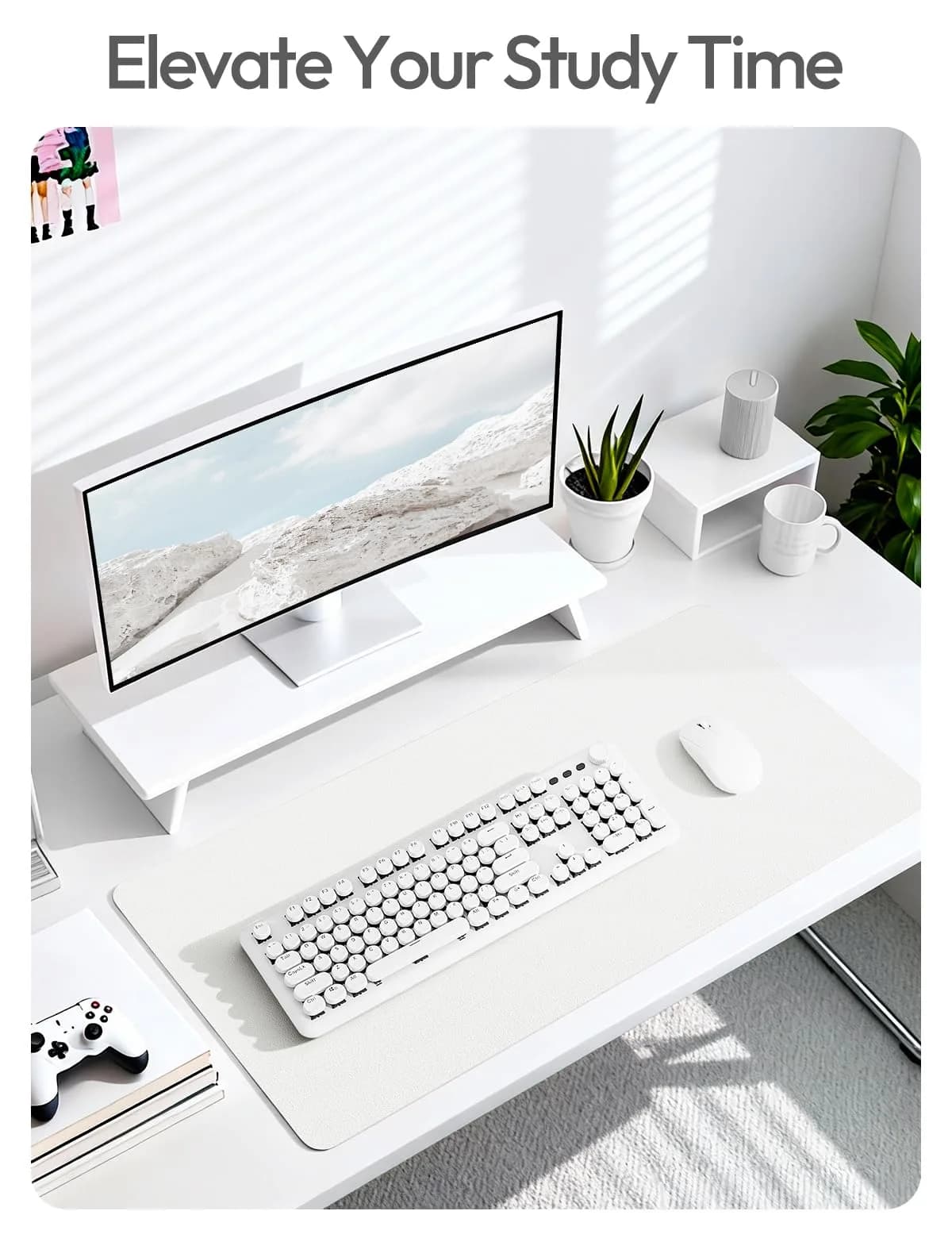 YSAGi White PU Leather Desk Protector Pad with Large Mouse Mat Surface, 35.4" x 17" | Protects Your Desk from Scratches & Spills - view 6