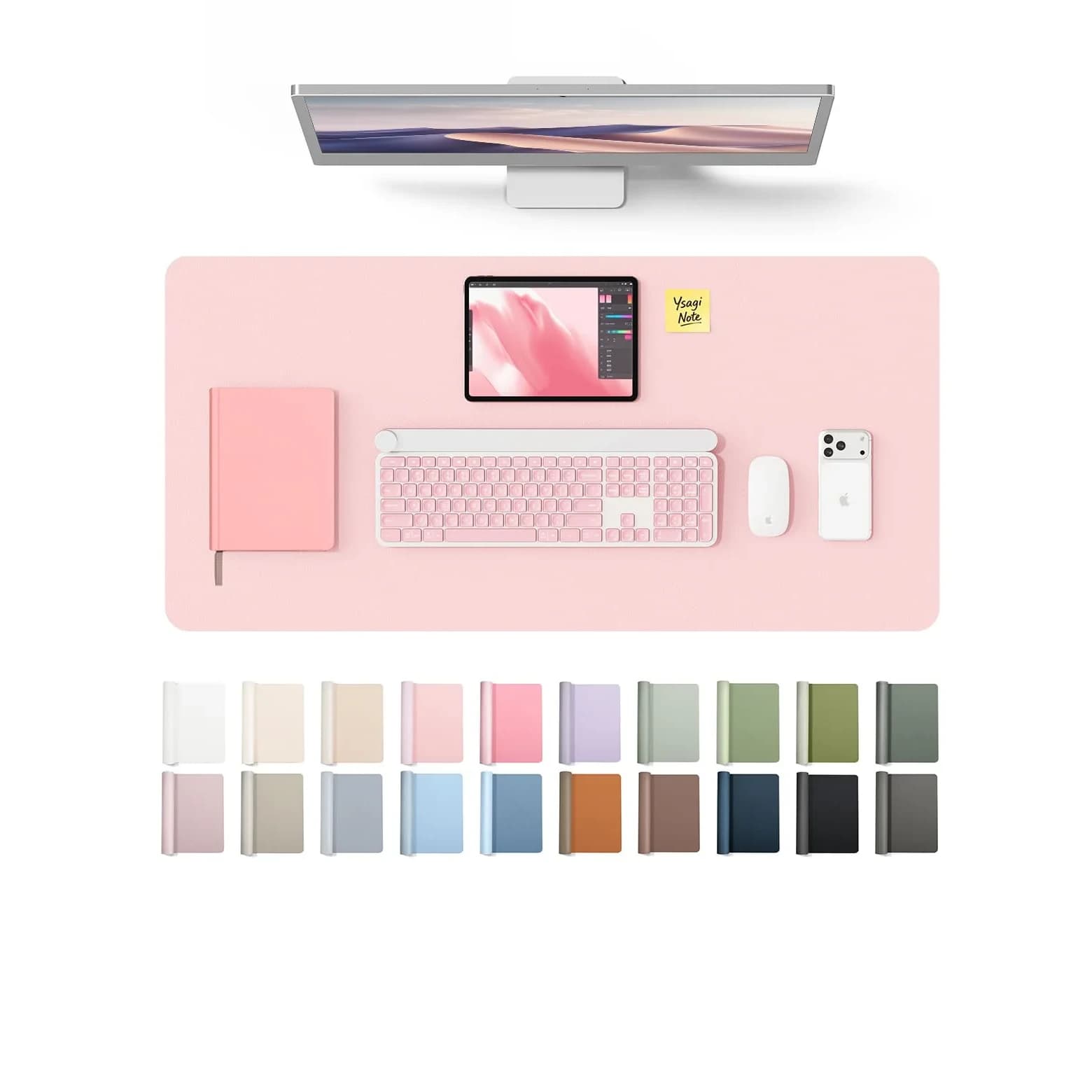 YSAGi Leather Desk Protector Light Pink 80cm (31.5") x 40cm (15.8") | Protects Desks, Doubles as Large Mouse Pad
