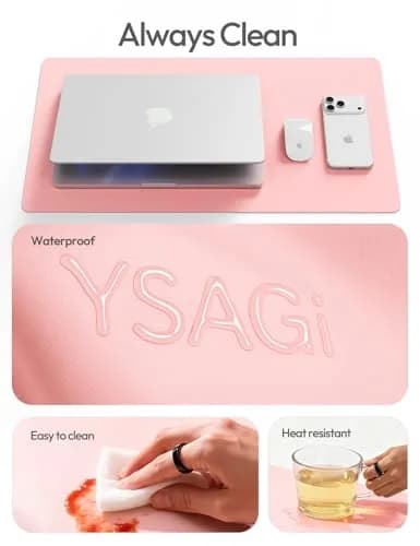 YSAGi Leather Desk Protector Light Pink 80cm (31.5") x 40cm (15.8") | Protects Desks, Doubles as Large Mouse Pad thumbnail 7
