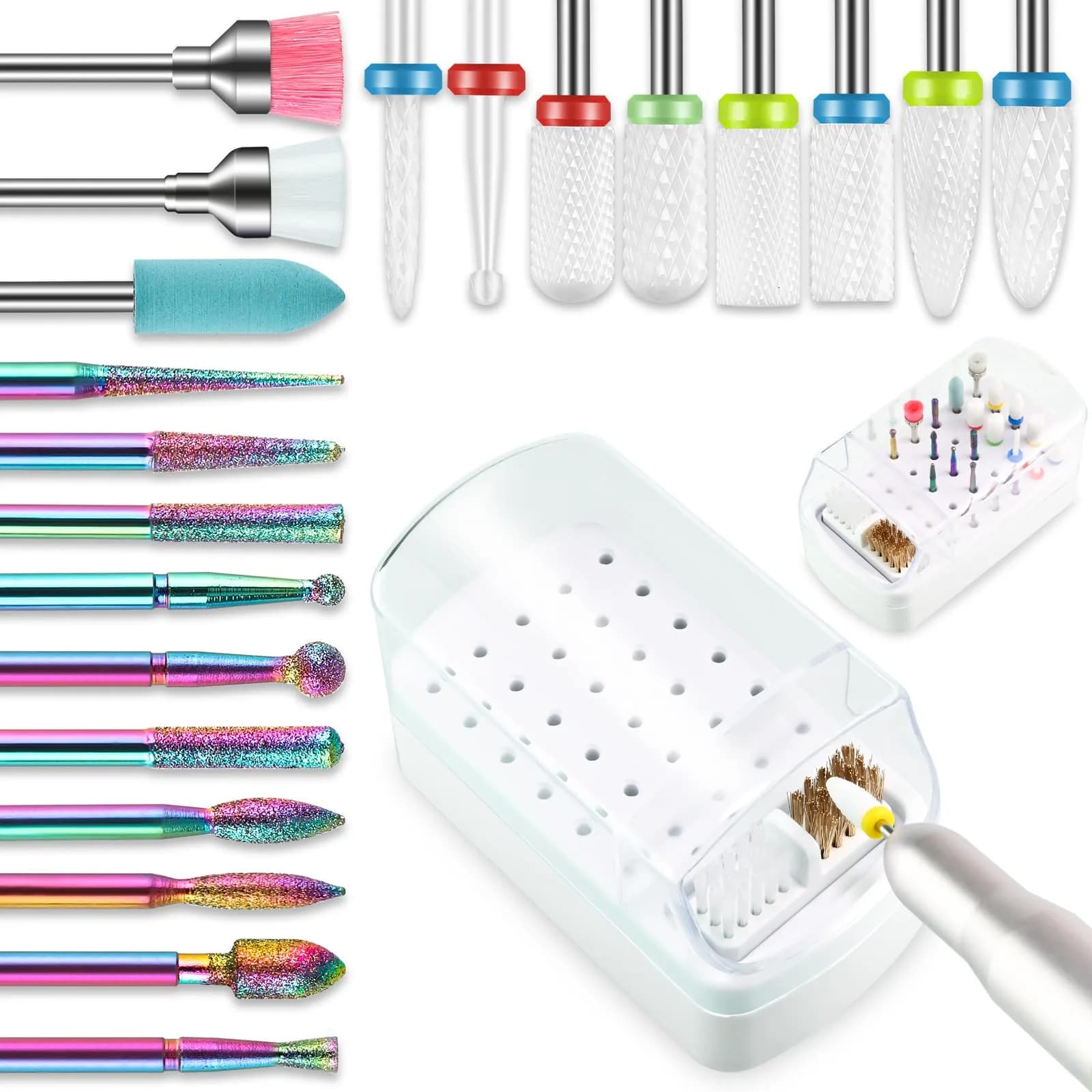Depvko 21pcs Nail Drill Bits Set with Pink Holder Case - Diamond & Ceramic Bits for Manicure Pedicure - main product image