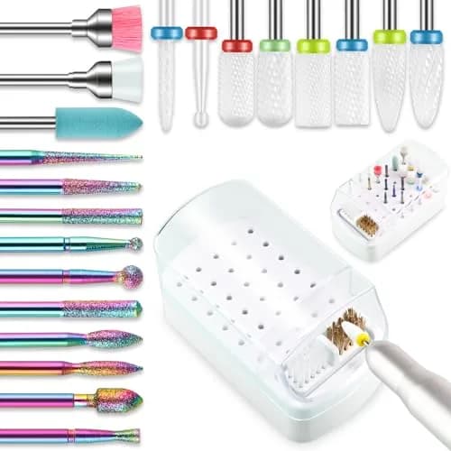 Depvko 21pcs Nail Drill Bits Set - 3/32 Inch Ceramic Electric Nail File — 21pcs drill bits+Holder Case